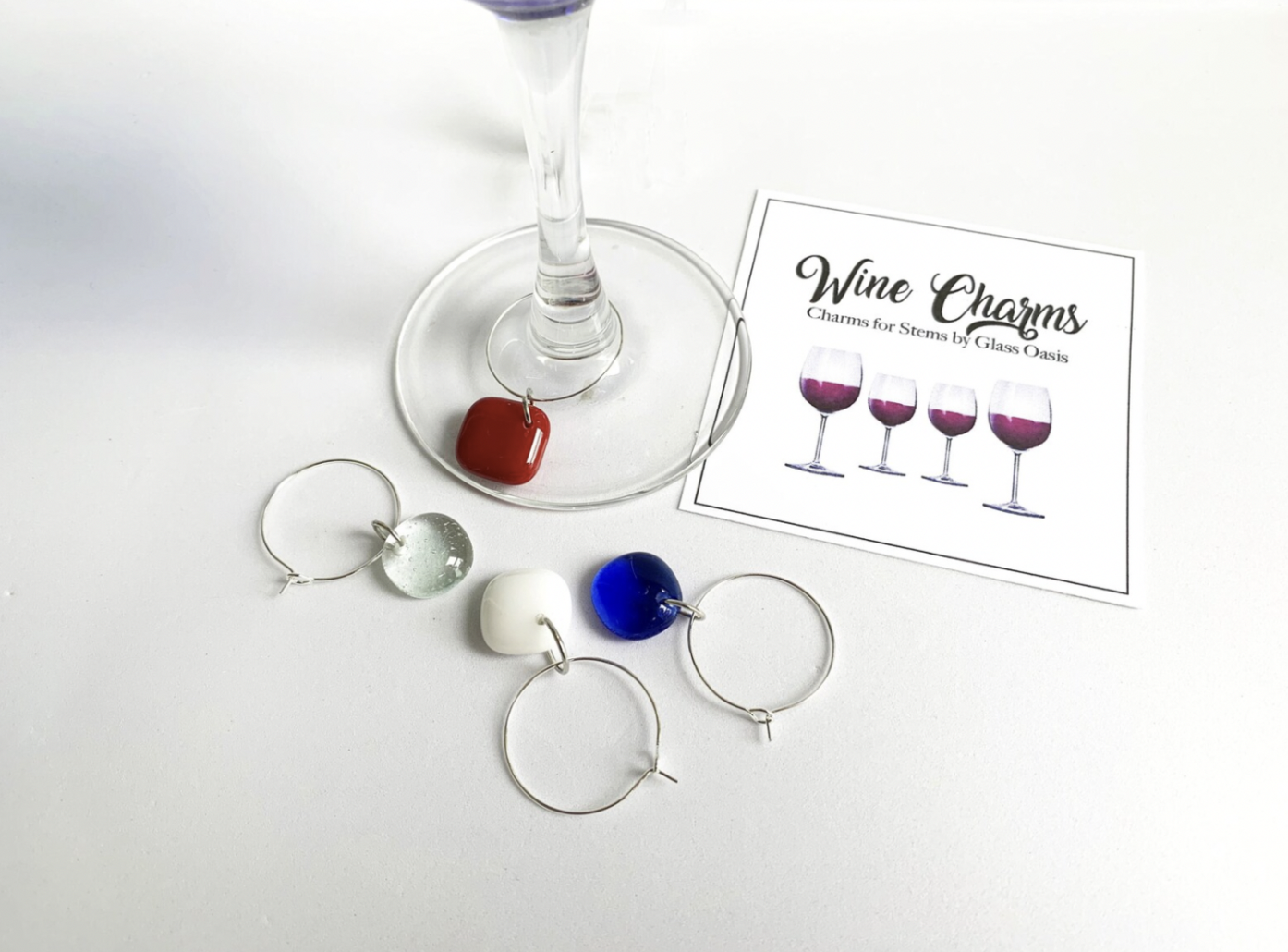 glass red white blue wine charms